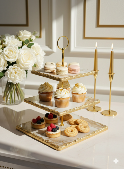 ✨ ستاند تقديم فاخر بثلاث طبقات ✨ يزين طاولتك ويخلي ضيوفك يعجبهم التقديم تاعك 💛