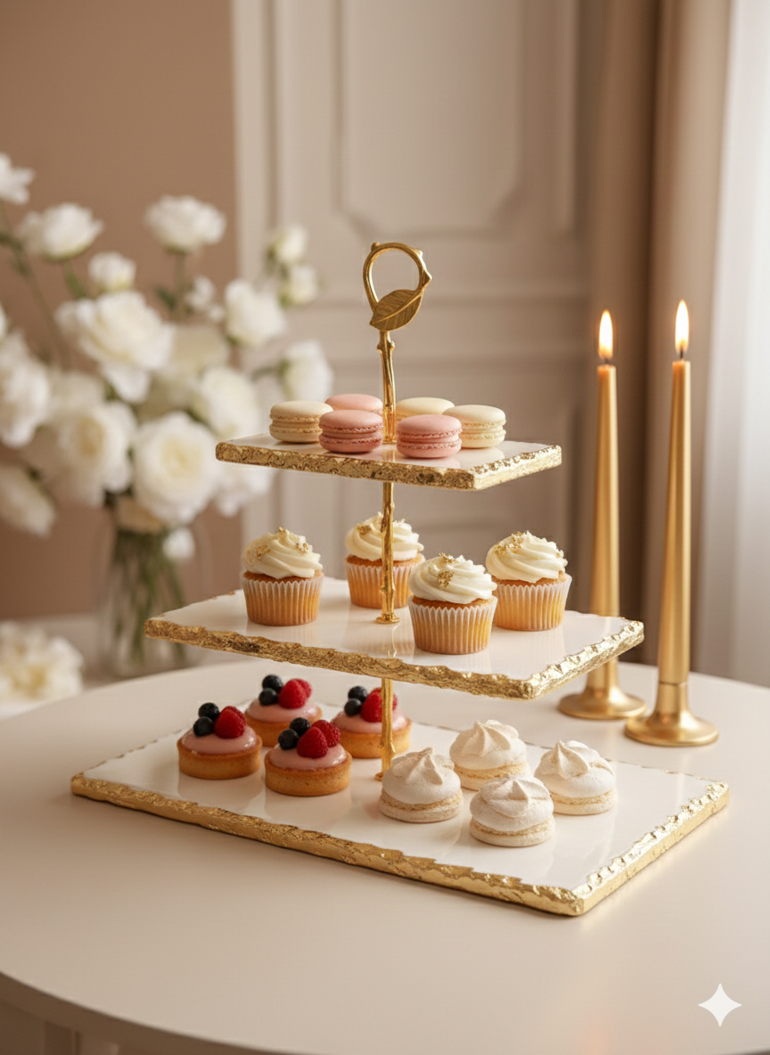 ✨ ستاند تقديم فاخر بثلاث طبقات ✨ يزين طاولتك ويخلي ضيوفك يعجبهم التقديم تاعك 💛